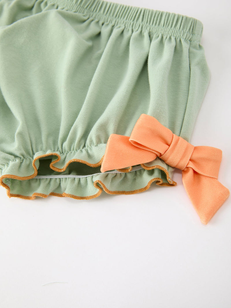 Fall Plaid Baby Girl Outfit Set Pumpkin Applique Ruffle Top Bloomer - 5