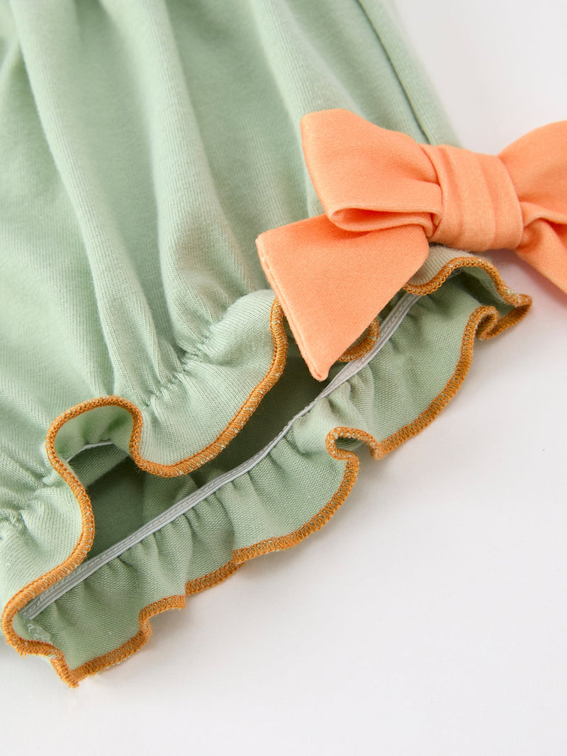 Fall Plaid Baby Girl Outfit Set Pumpkin Applique Ruffle Top Bloomer - 6