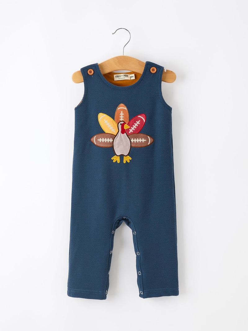 Thanksgiving Turkey Applique Baby Waffle Romper Sleeveless - 1