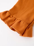 Thanksgiving Turkey Applique Girls Outfit Set Navy Top Orange Pants Set - 6