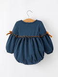 Thanksgiving Fall Turkey Applique Navy Baby Girls Romper - 2