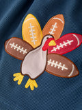 Thanksgiving Turkey Applique Girls Outfit Set Navy Top Orange Pants Set - 4