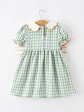 Fall Plaid Girls Dress Pumpkin Bow Smocked Peter Pan Collar - 2