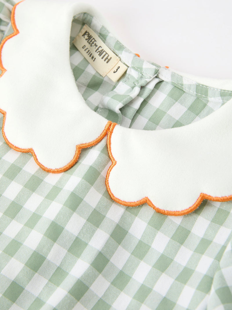 Fall Plaid Girls Dress Pumpkin Bow Smocked Peter Pan Collar - 3