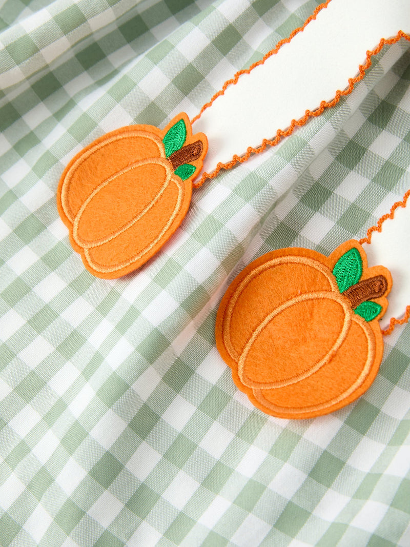 Fall Plaid Girls Dress Pumpkin Bow Smocked Peter Pan Collar - 4
