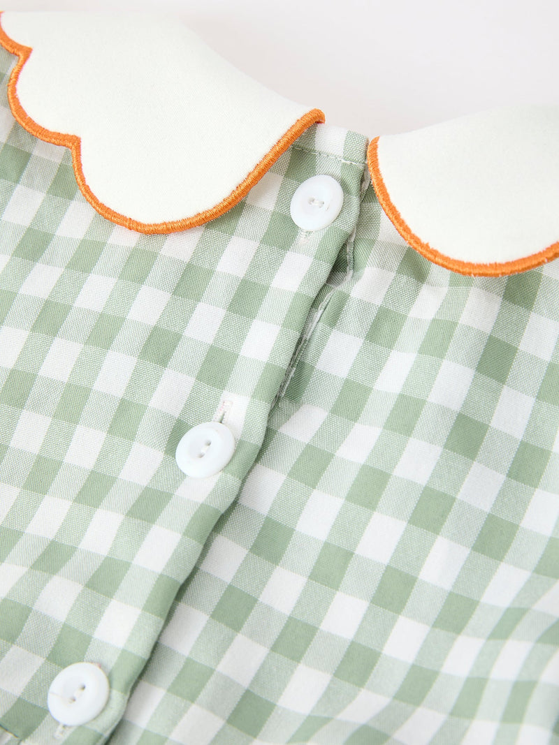 Fall Plaid Girls Dress Pumpkin Bow Smocked Peter Pan Collar - 5