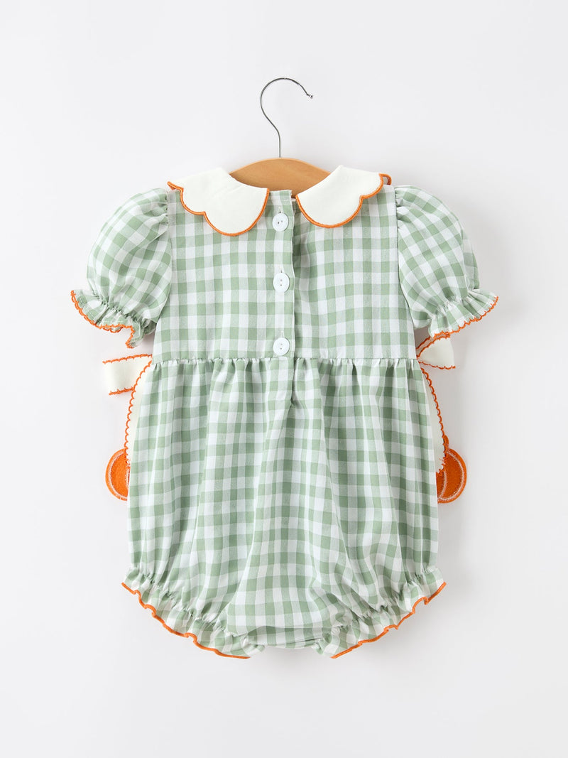 Fall Plaid Baby Girl Romper Pumpkin Bow Peter Pan Collar - 7