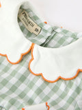 Fall Plaid Baby Girl Romper Pumpkin Bow Peter Pan Collar - 8