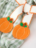 Fall Plaid Baby Girl Romper Pumpkin Bow Peter Pan Collar - 9
