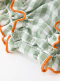 Fall Plaid Baby Girl Romper Pumpkin Bow Peter Pan Collar - 10