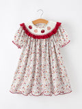 Fall Pumpkin Embroidery Girls Dress Floral Ruffle Collar Dress - 1