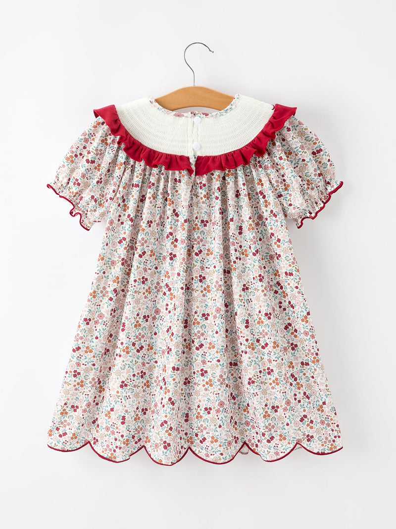 Fall Pumpkin Embroidery Girls Dress Floral Ruffle Collar Dress - 2