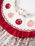 Fall Pumpkin Embroidery Girls Dress Floral Ruffle Collar Dress - 3