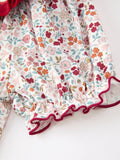 Fall Pumpkin Embroidery Girls Dress Floral Ruffle Collar Dress - 4