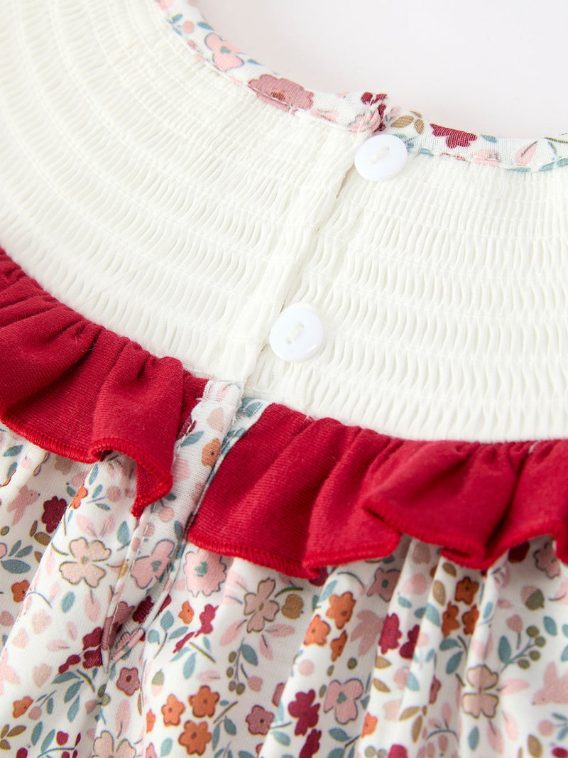 Fall Pumpkin Embroidery Girls Dress Floral Ruffle Collar Dress - 5