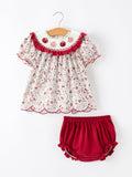 Fall Pumpkin Embroidery Baby Girl Outfit Set Red Bloomer Set - 1