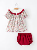Fall Pumpkin Embroidery Baby Girl Outfit Set Red Bloomer Set - 2
