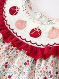 Fall Pumpkin Embroidery Baby Girl Outfit Set Red Bloomer Set - 3