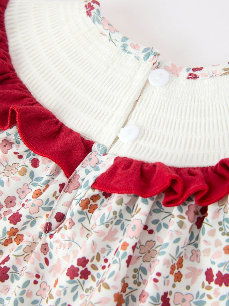 Fall Pumpkin Embroidery Baby Girl Outfit Set Red Bloomer Set - 4