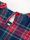 Fall Plaid Girl Dress Petal Collar Puff Sleeve Long Sleeve - 5