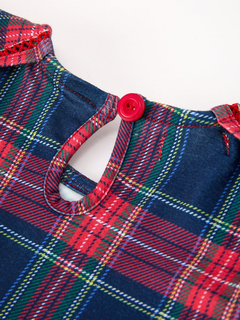 Fall Plaid Girl Dress Petal Collar Puff Sleeve Long Sleeve - 5