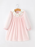 Pink Duck Embroidered Baby Girl Dress Peter Pan Collar Bow Dress - 1