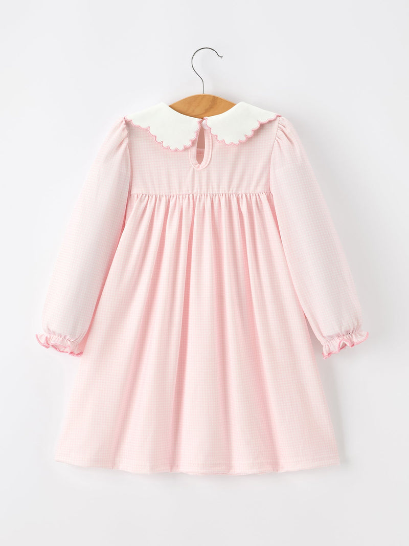 Pink Duck Embroidered Baby Girl Dress Peter Pan Collar Bow Dress - 2