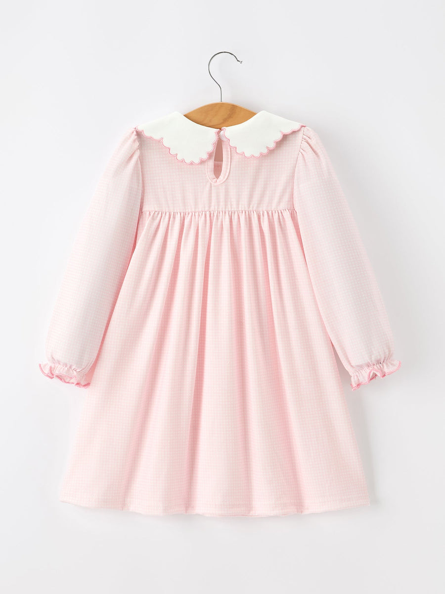 Pink Duck Embroidered Baby Girl Dress Peter Pan Collar Bow Dress