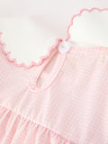 Pink Duck Embroidered Baby Girl Dress Peter Pan Collar Bow Dress - 4