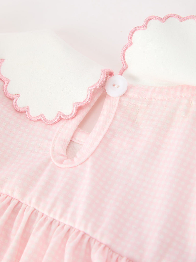 Pink Duck Embroidered Baby Girl Dress Peter Pan Collar Bow Dress - 4