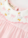 Pink Duck Embroidered Baby Girl Romper Ruffle Collar - 3