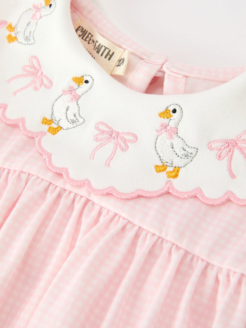 Pink Duck Embroidered Baby Girl Romper Ruffle Collar - 3