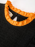 Girls Halloween Dog Pumpkin Embroidered Dress Puff Sleeve - 3