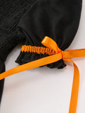 Girls Halloween Dog Pumpkin Embroidered Dress Puff Sleeve - 4