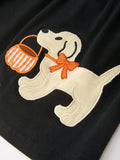 Girls Halloween Dog Pumpkin Embroidered Dress Puff Sleeve - 5
