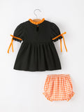 Girls Halloween Dog Pumpkin Black Bloomers Set - 2