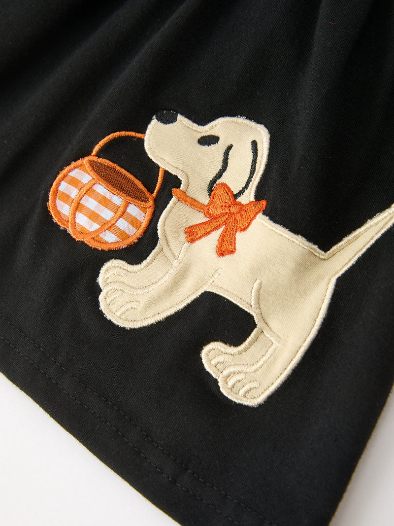 Girls Halloween Dog Pumpkin Black Bloomers Set - 4
