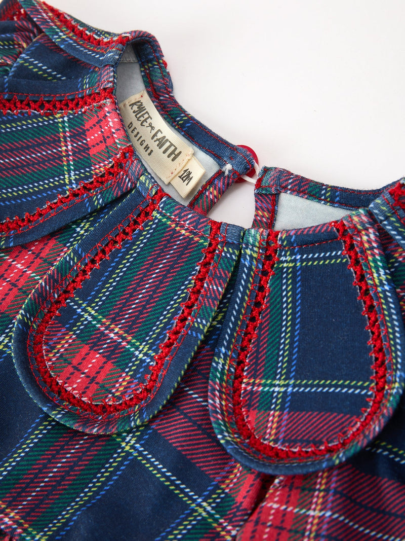 Fall Plaid Girl Set Petal Collar Puff Sleeve Bloomer - 3
