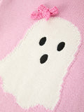 Girls Ghost Bow Knit Sweater Halloween Cute Embroidered Pullover - 4