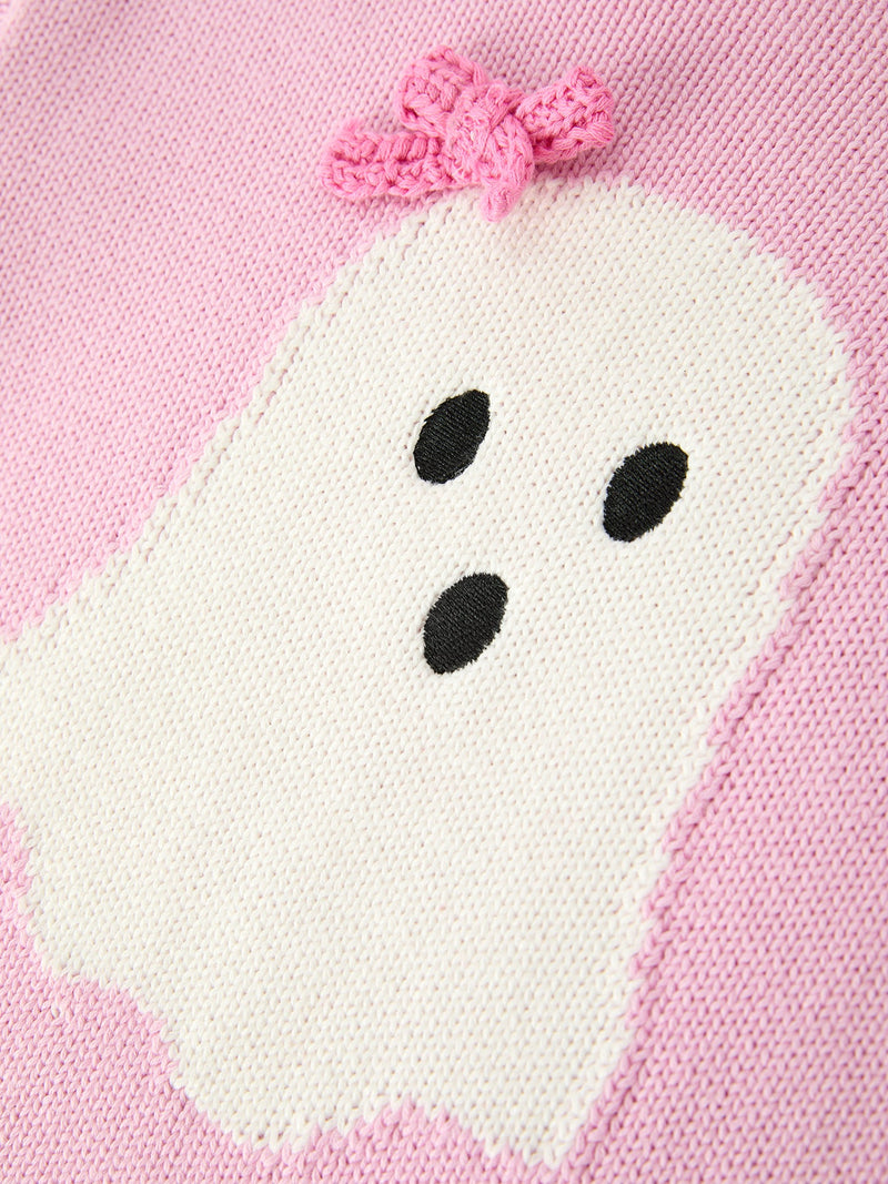 Girls Ghost Bow Knit Sweater Halloween Cute Embroidered Pullover - 4
