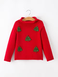 Baby Girl Christmas Red Knit Sweater with Embroidered Tree Appliqué - 1