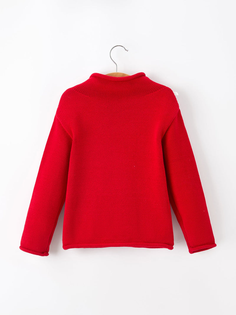 Baby Girl Christmas Red Knit Sweater with Embroidered Tree Appliqué - 2