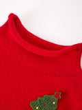 Baby Girl Christmas Red Knit Sweater with Embroidered Tree Appliqué - 3