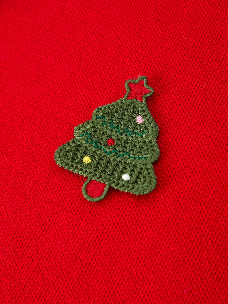 Baby Girl Christmas Red Knit Sweater with Embroidered Tree Appliqué - 4
