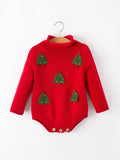 Baby Girls Christmas Red Knit Tree Appliqué Romper - 1