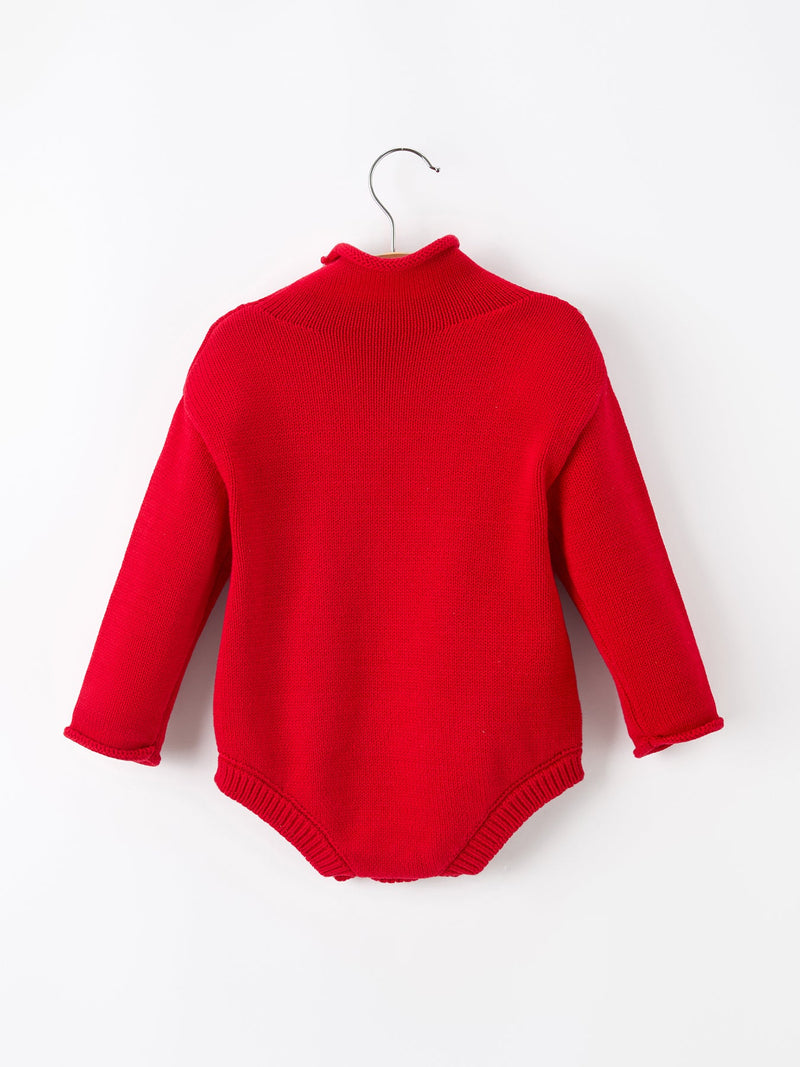Baby Girls Christmas Red Knit Tree Appliqué Romper - 2
