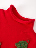 Baby Girls Christmas Red Knit Tree Appliqué Romper - 3