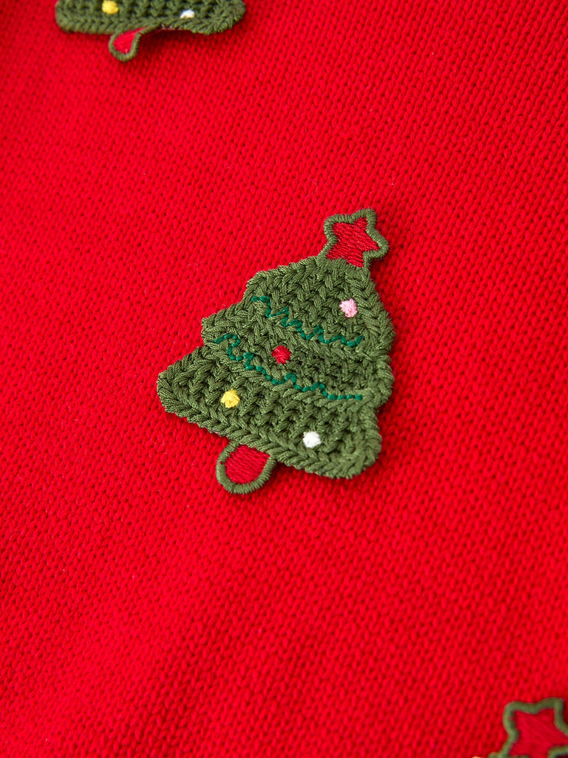 Baby Girls Christmas Red Knit Tree Appliqué Romper - 4