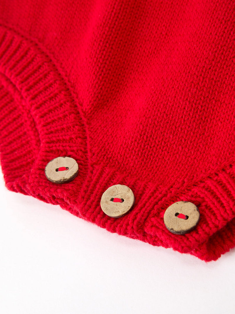 Baby Girls Christmas Red Knit Tree Appliqué Romper - 5