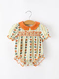 Fall Floral Stripe Baby Romper Petals Collar Smocked Puff Sleeve - 1